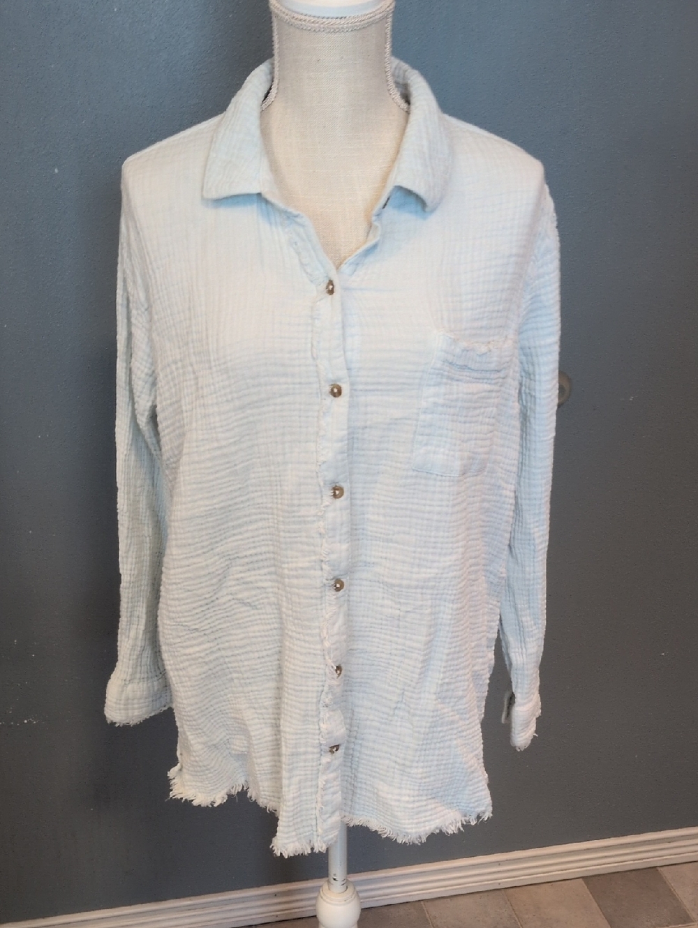 Natural Reflections Gauze Cotton Button Down Shirt Resortwear Lagenlook Flowy